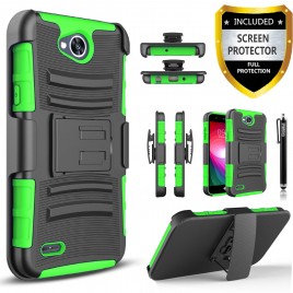 LG X Power 2 Case, Dual Layers [Combo Holster] Case And Built-In Kickstand Bundled with [Premium Screen Protector] Hybird Shockproof And Circlemalls Stylus Pen (Green)
